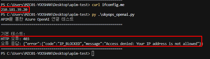 허용되지 않은 IP에서 접근 시 403 차단 응답 화면